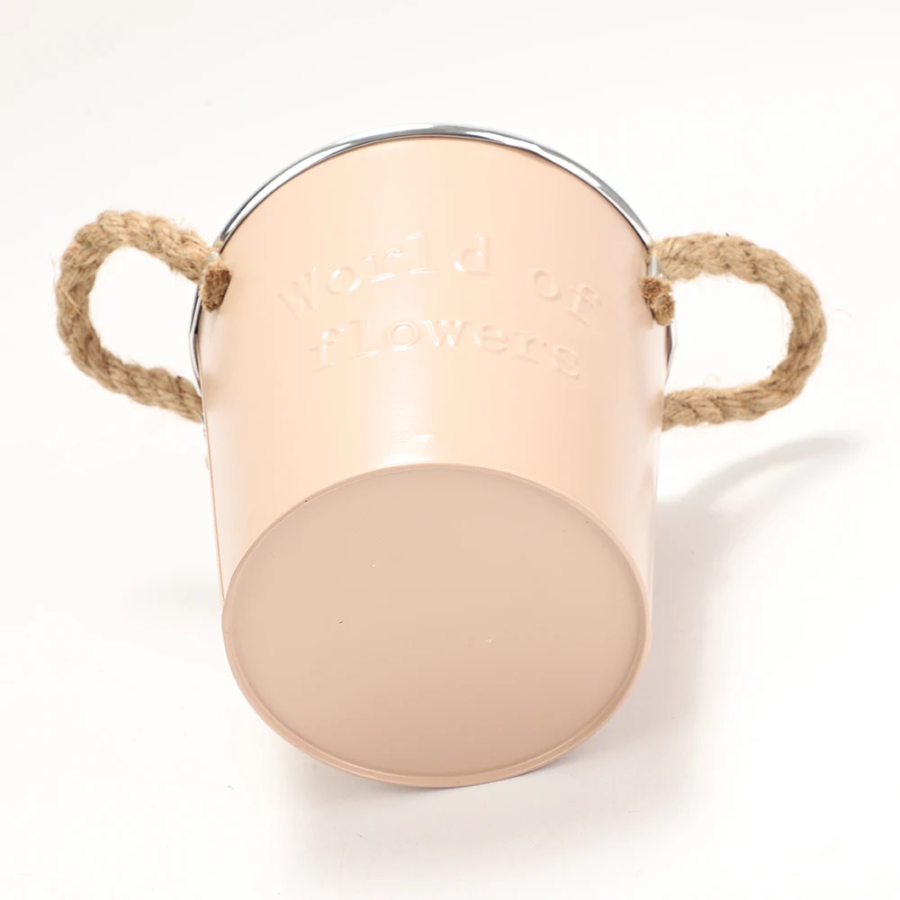 Wholesale small metal bucket garden pot with rope handle for home decoration