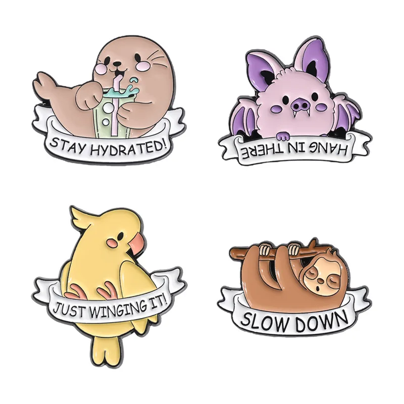 Cute fresh little animal brooch Stay hydrated Sloth Sea otter chick Parakeet everything goes with techno badge clothing