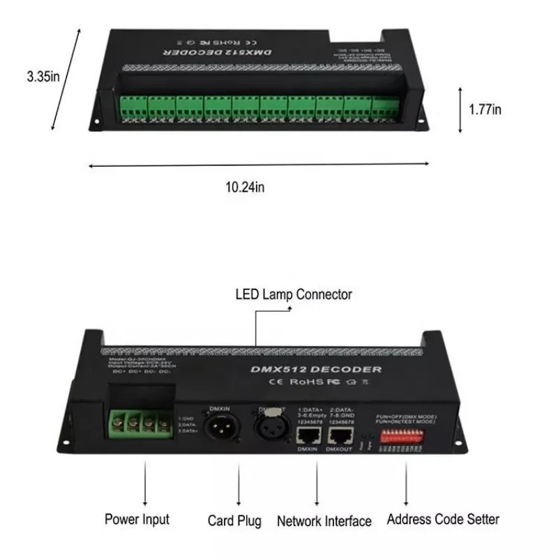 DMX Dimmer DC9V-24V 2A/CH Controller 30CH LED Strip Lighting Controller DMX Decoder