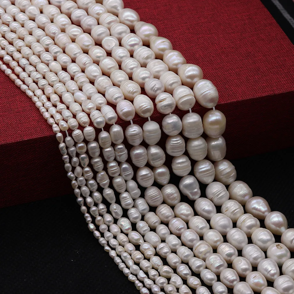 JC crystal wholesale fresh water pearl beads strands rice beads 2mm-13mm  threaded pearl DIY for  jewelry making
