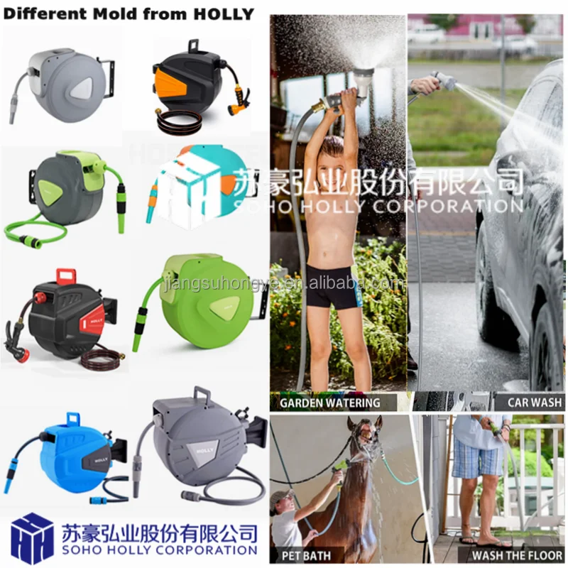 180 Horizontal Rotate Wall Mount Rewind Hose Reel Prevent Distortion Quick Connector 20M Automatic Lock at any Length Hose Reel