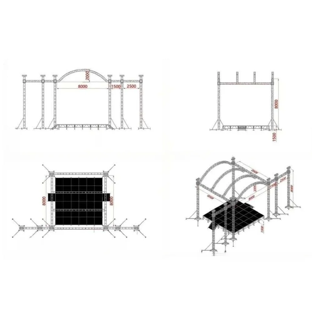 Spigot Concert Stage with Roof Truss Display Lighting Hook Truss Clamp System Truss Aluminum