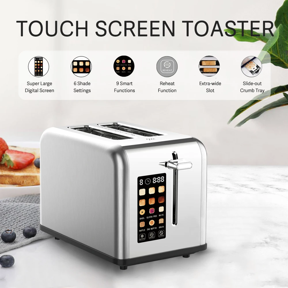 New Design Stainless Steel Bread Toaster with Large Digital Screen and Touch Control Multiple Functions Smart Toaster