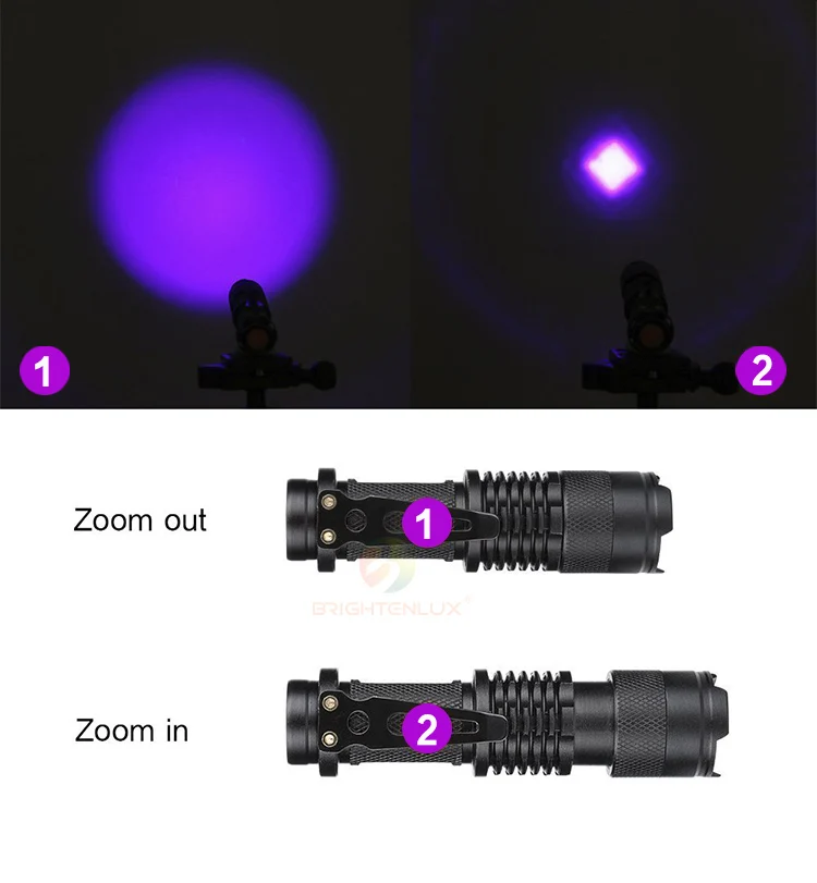 Brightenlux Tactical Pocket Aluminium Uv 395Nm Flashlights Ningbo Zoomable Ultraviolet Custom