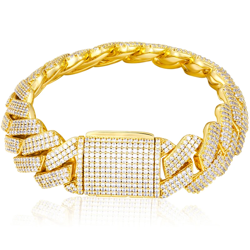 Fashion Hip Hop 20 Heavy 3 Rows AAAAA CZ Diamond Iced Out Mens Bracelet Luxury Gold Plated Cuban Link Bracelet For Men