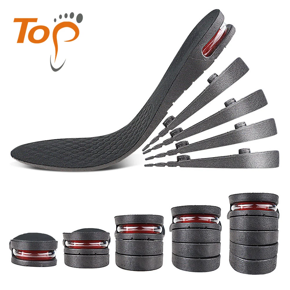Factory men 4lay 5cm pu breathable hight boosting increasing invisible heel insole air cushion shoe lift height increase insoles