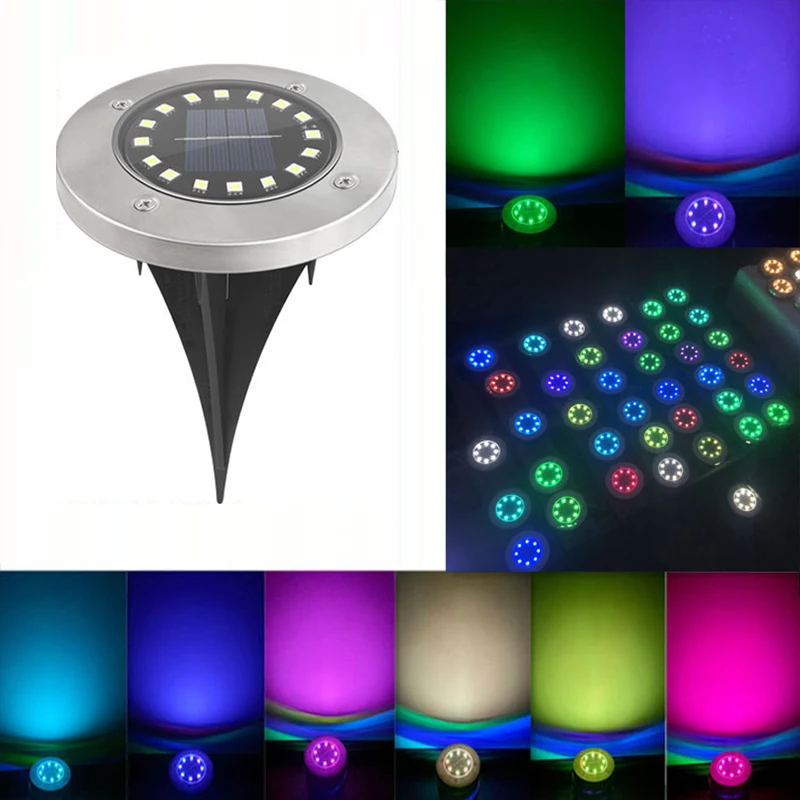 Color 16 LED Solar Garden Disk Light Waterproof Outdoor Underground Lights