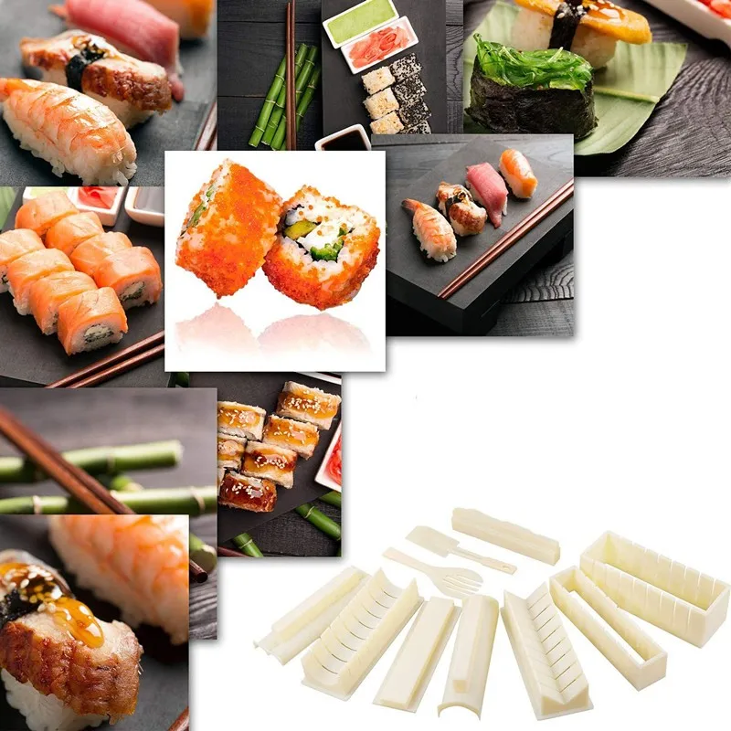 10 Pieces Sushi Making Set Plastic Sushi Maker Sushi Rice Roll Mold Shapes White DIY Homemade
