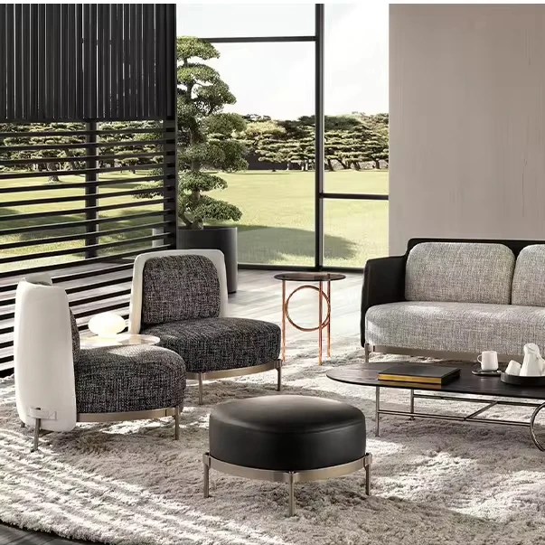 Nordic Home Furniture Light Luxury Hotel Sofa Chairs Modern Solid Wood  Living Room Fabric leather Lounge Single Chairs