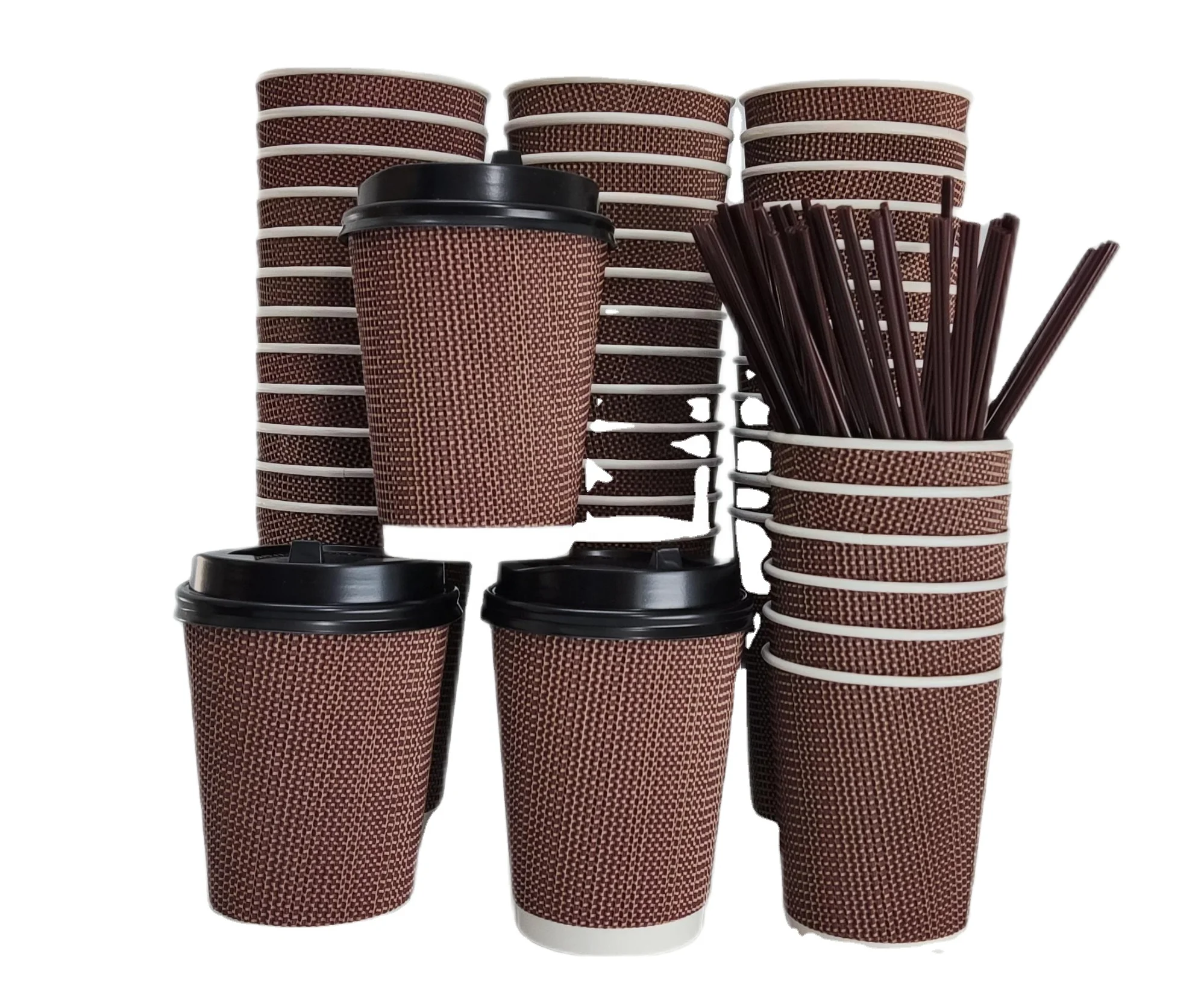 Wuhan Green Treasure Industry Coffee Paper cup Custom LOGO Full Printing Ripple Wall Match Lid Well Hot Sale