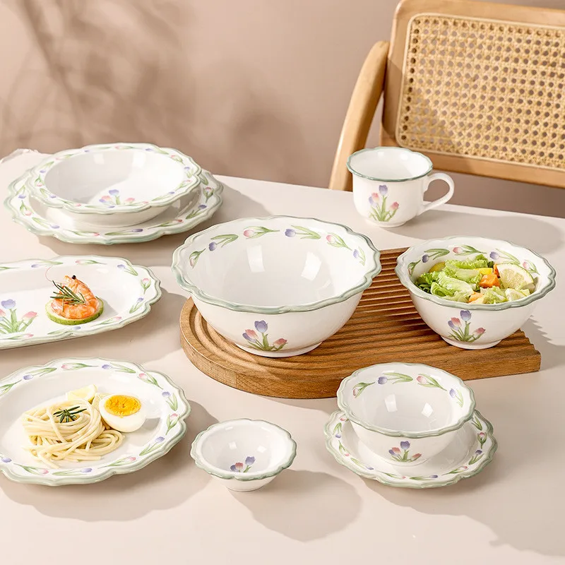 Solhui Ceramic Nordic ins light luxury tableware minimalist soup bowl and plate tulip dinnerware