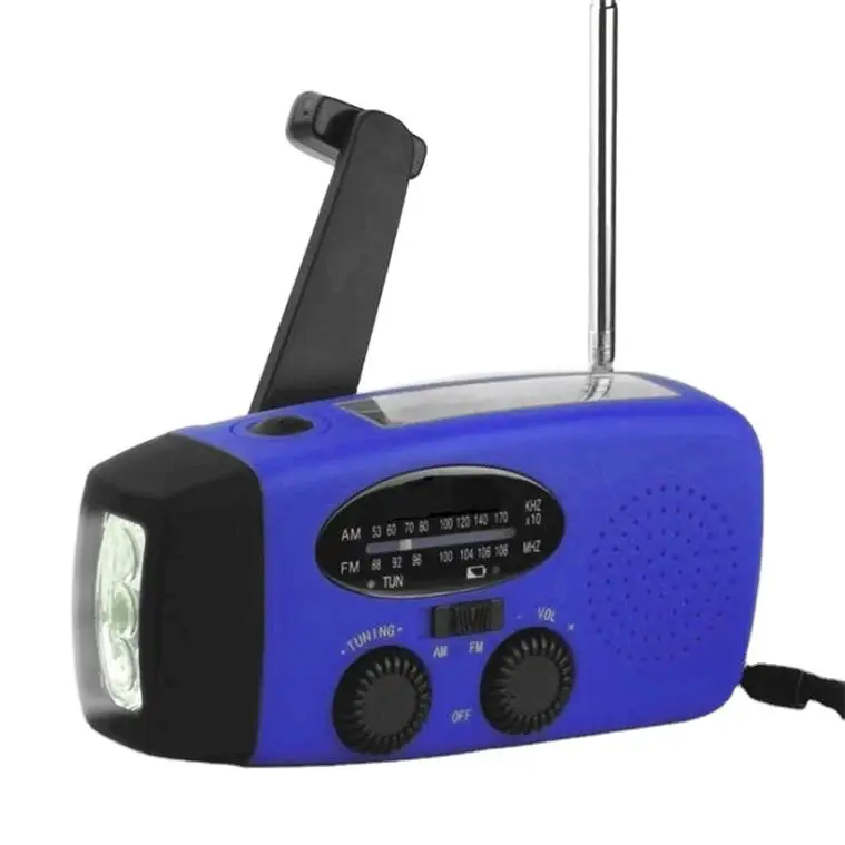 Emergency wind up crank dynamo rechargeable alarm solar led flashlight radio