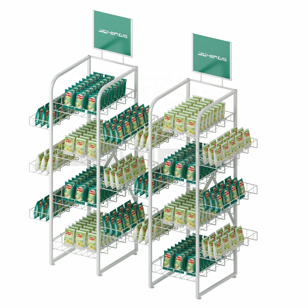 Promotional Metal Wire Display Stand Supermarket Basket Display Rack 4 Tier Food Display