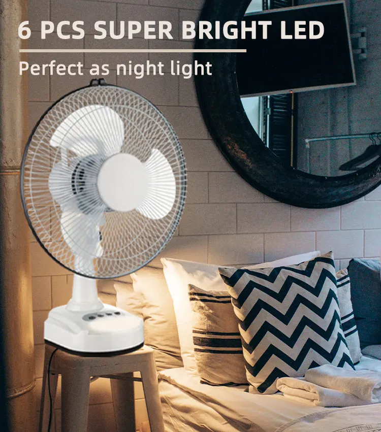 Hot selling 12 inch AC DC electric 4500mAh  Rechargeable solar Table Fan oscillating desk fan with LED night light for Office