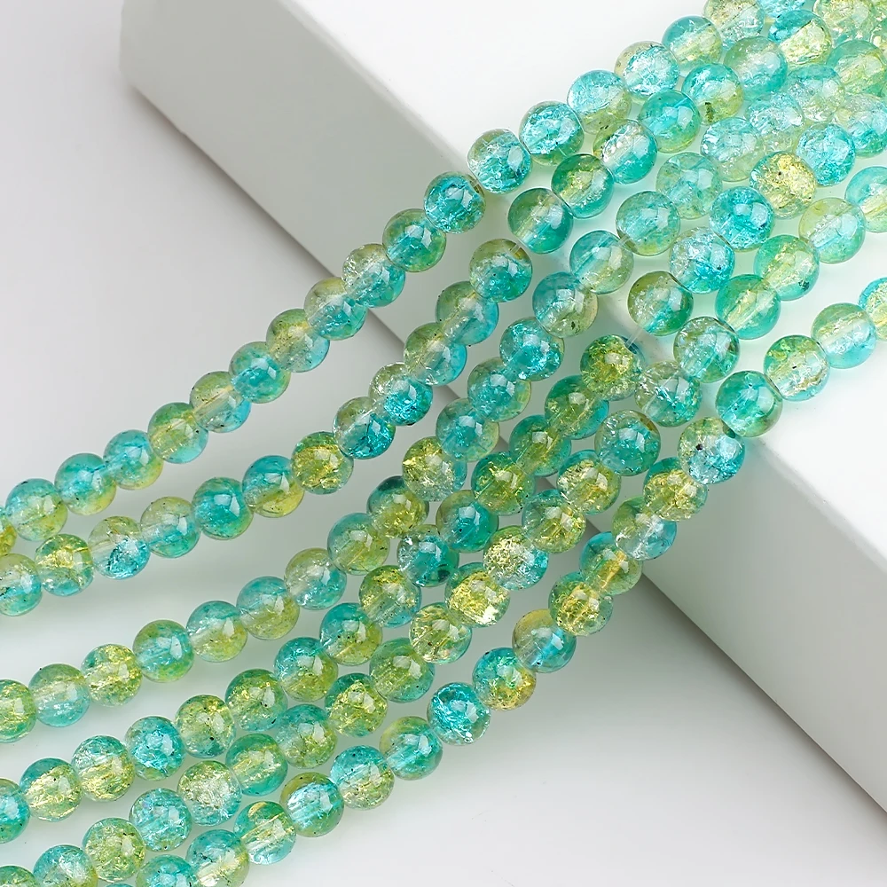 Floral glass beads ice crackle beads DIY wedding clothes bracelet decoration crystal round beads for jewelry making