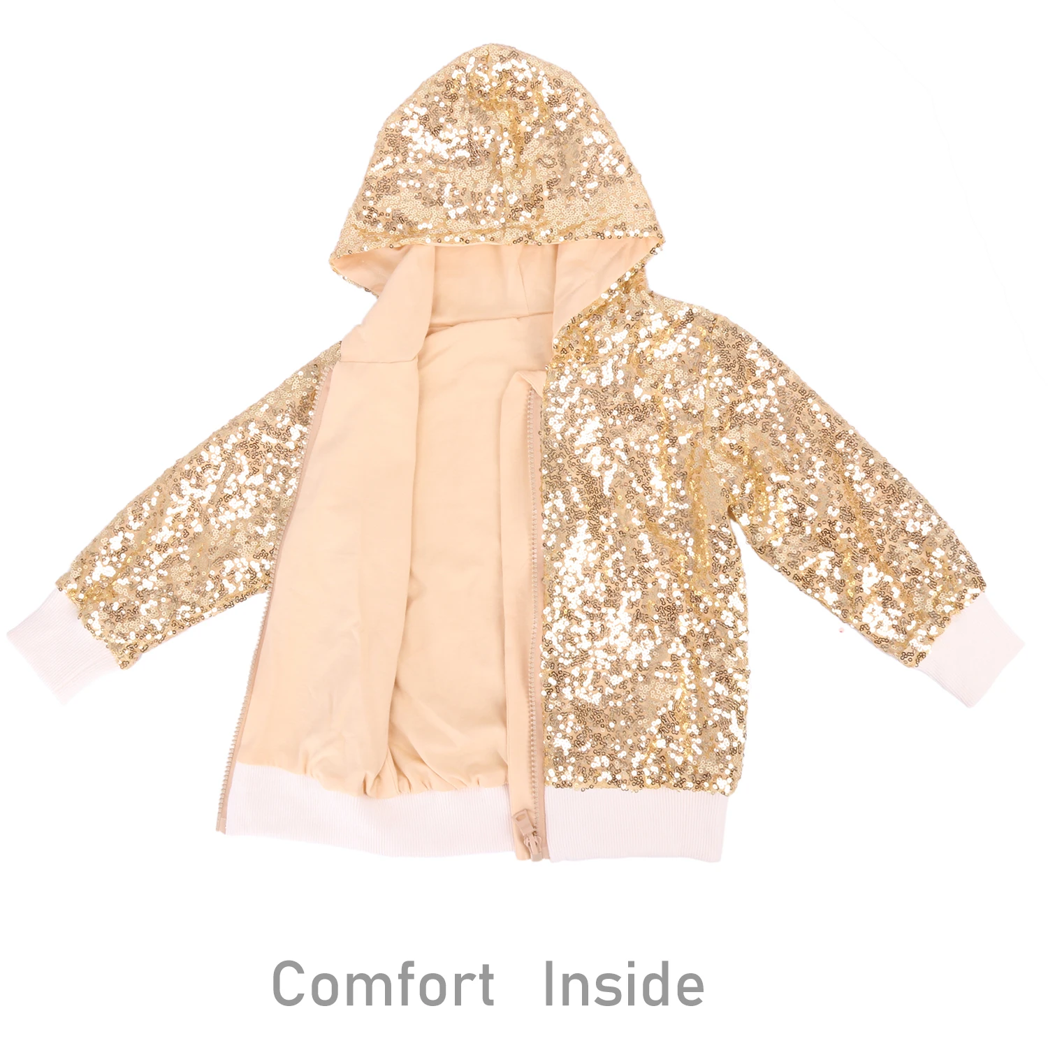 Sequin Jacket Girls Sparkle Long Sleeves Soft Lining and Comfortable Zip up Hoodie