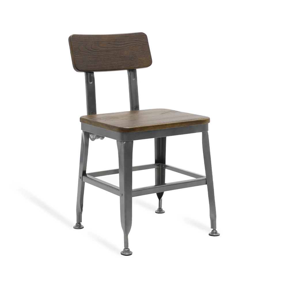 Industrial Design Bistro Cafe Metal Frame Dining Chair Wooden Chair for Restaurants