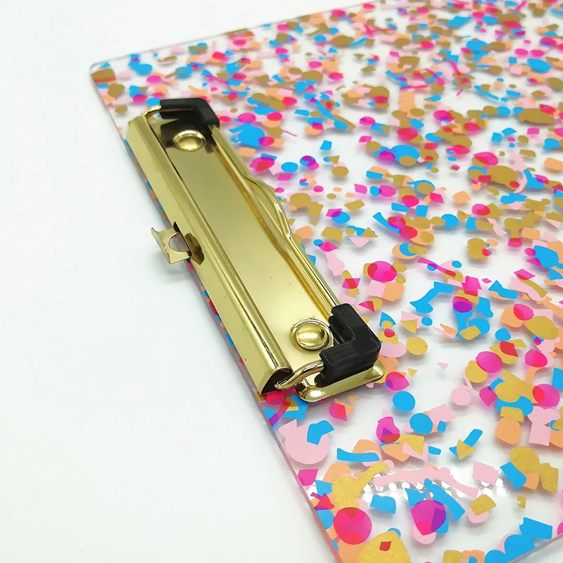 Wholesale Customized A4 Office Pink Color Point Pattern Clipboard Tablet 2mm Cast Glitter Acrylic Sheet Laser Cutting