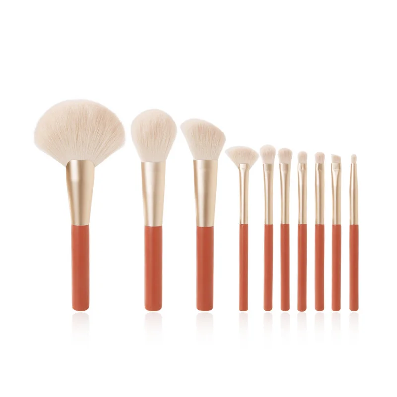 
ZNYBEAUTY 10pcs makeup brush set with light orange wooden handle professional makeup tools soft full loose hair beginner makeup 