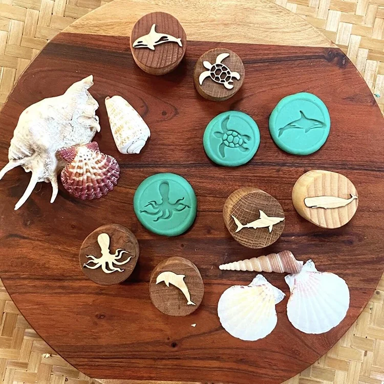 Folk Crafts 3d Carved Natural Wooden Roller Stamp Set Roller Clay Stamps Insects for Kids