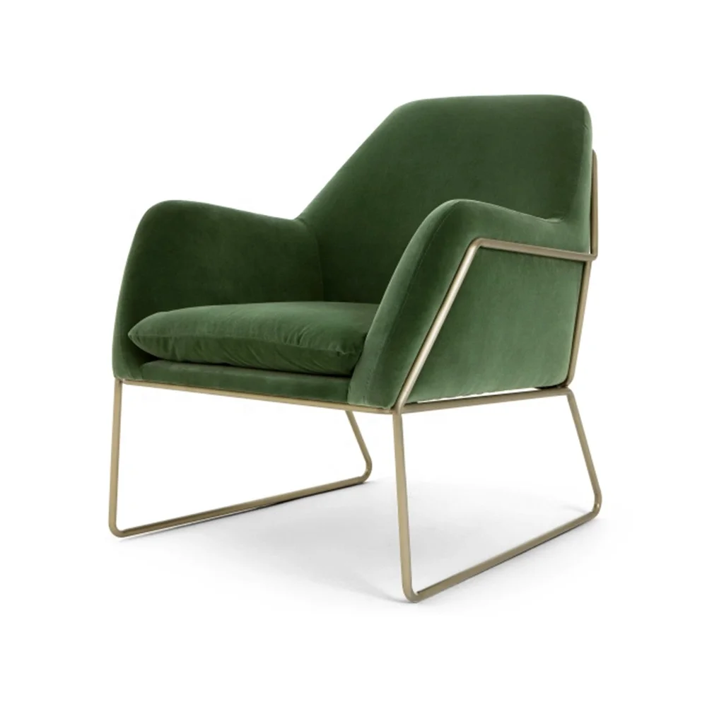 Modern Furniture Stainless Steel Golden Finish Fabric Living Room Chair Dark Blue Velvet Armchair