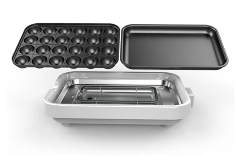 Convenient Easy Clean Up Non-stick Coating Table Grill with Two Plates Ready Flat and Takoyaki