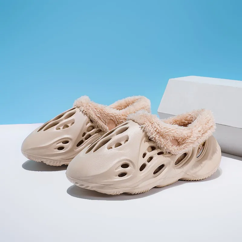 Кроксы Детские, Повседневные Легкие, на мягкой подошве, зимние теплые меховые тапки, для улицы, для мальчиков и девочек