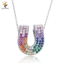2020 Most Popular Fashion Sparkling Colorful Diamond AAA CZ Stone Horseshoes Pendant Necklace 925 Sterling Silver