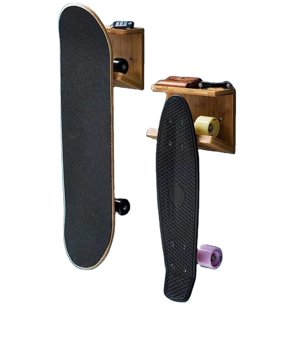 
Bamboo skateboard wall mounted rack organizer sporting goods, display Stand 