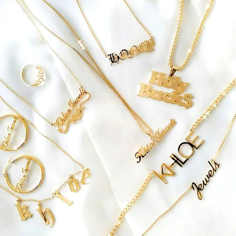 
jiushang diy Initial letter personalized silver rose gold plated custom hoop earring 