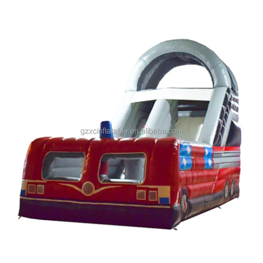 New Design Outdoor Giant Commercial Fire Truck Inflatable Dry Water Slide For Kids