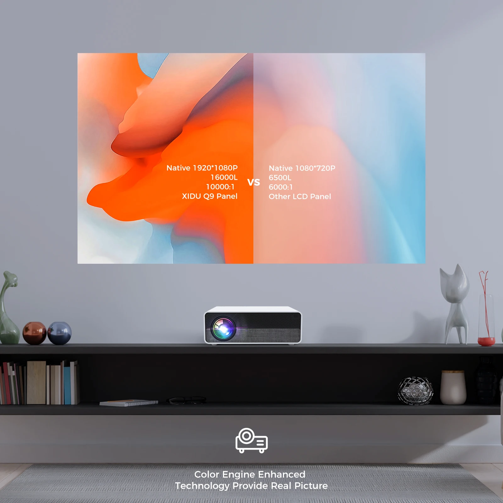 Проектор уличный XIDU 3D 4K Wi-Fi, 4 ЖК-дисплея, 1080p, 300 дюйма