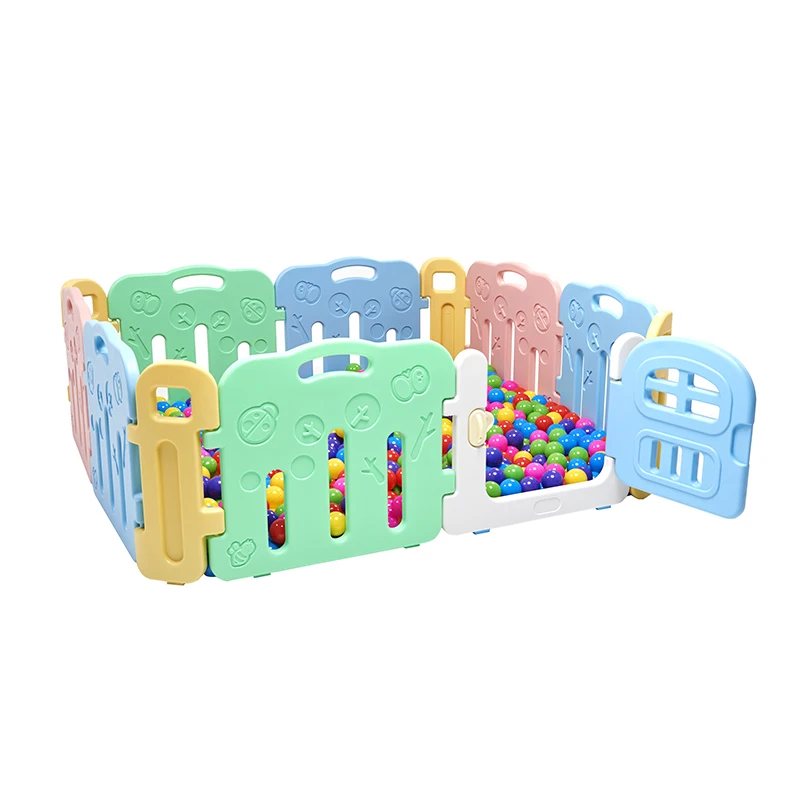 
16 sided panel adjustable foldable multi-color panels PE safety plastic baby playpen kids large playpen set 
