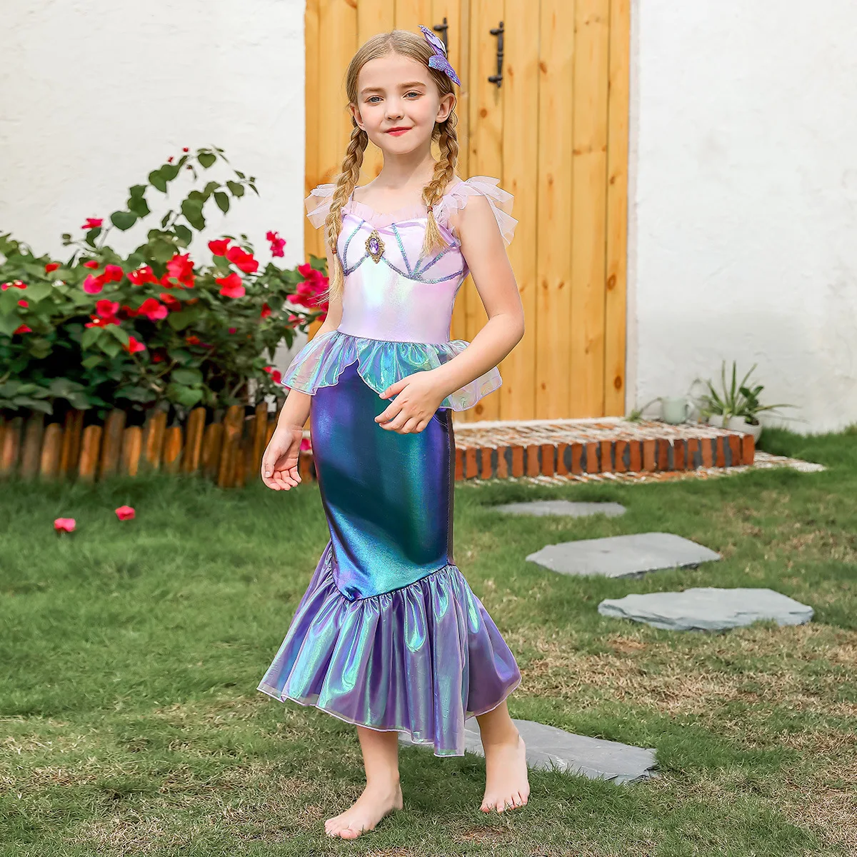 Girl Summer Mermaid Dress Ruffles Fishtail Princess Costume Children Birthday Surprise Gift Theme Party Outfits Kids Clothes