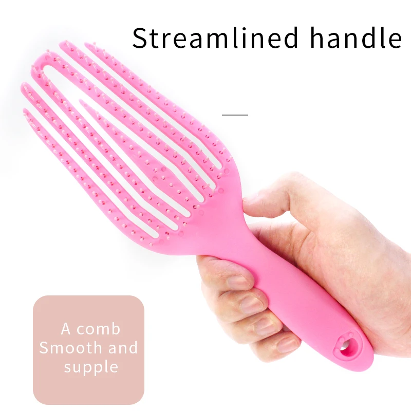 Custom Spots Massage Hair Styling Comb Delicate Plastics Hair Brush Curly Hair Design Large Curved Comb Hollow Fluffy Comb