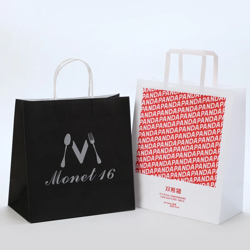 Custom Your Own Logo Eco friendly take away brown kraft shopping bag with own logo handle