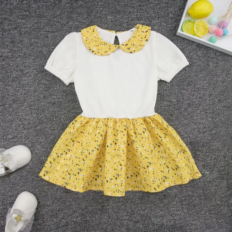 
High quality summer toddler girls dresses peter pan collar short sleeve baby infant floral dress 