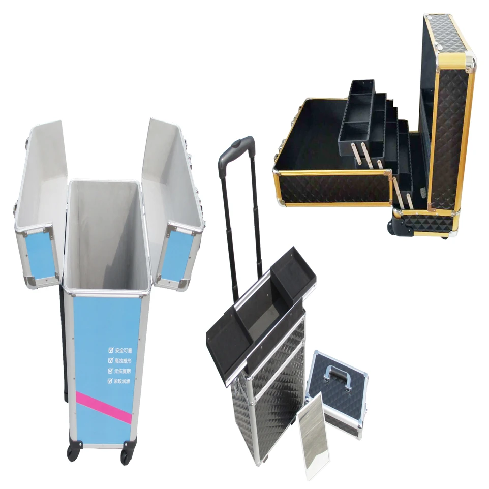 Hot Selling Good Quality Aluminum Black Cosmetic Make Up Trolley Case With Hard Abs
