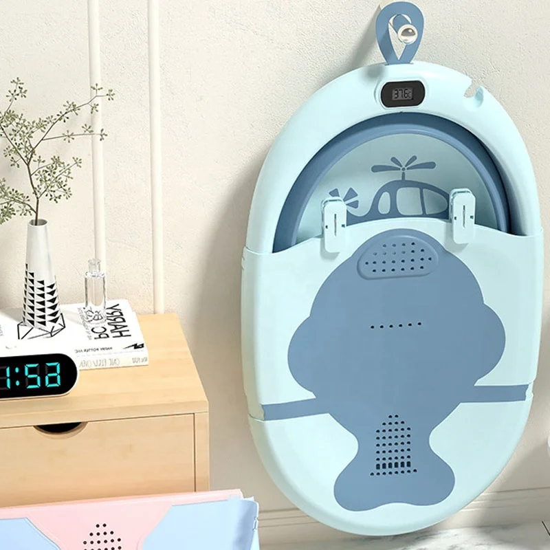 New Design Plastic baby bath thermometers Portable folding new born baby airplane bath tub set baby bath products