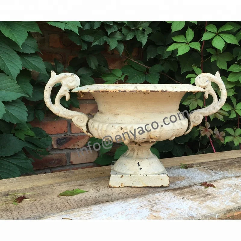 Rustic Cast Iron Urn with handles, French Empire Garden Flower Pots & Planters