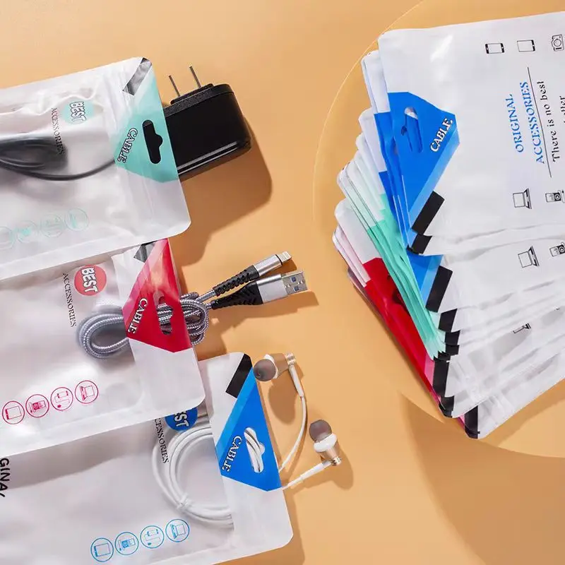 Wholesale In Stock Plastic Usb Cable Packaging Bags Customized Printed Mobile Phone Case Packaging Zipper Pouch