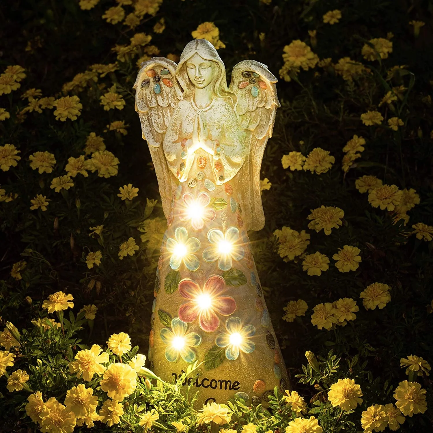Solar Angel Outdoor Garden Statue Resin Solar Angel Garden Figurine Solar Praying Angel