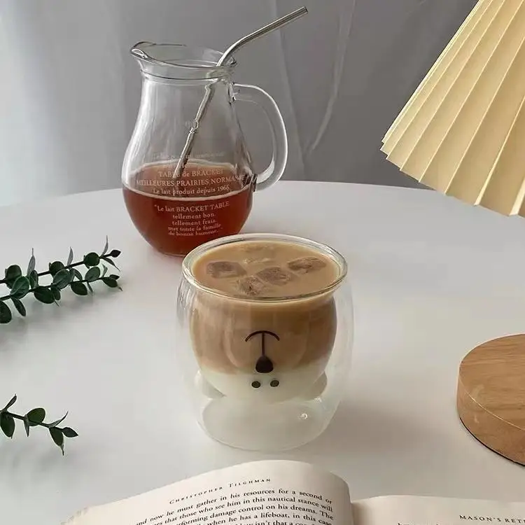 manufacturer directly provides original milk heat resistant anime double layer Wall pet Bear Cute water glass cup
