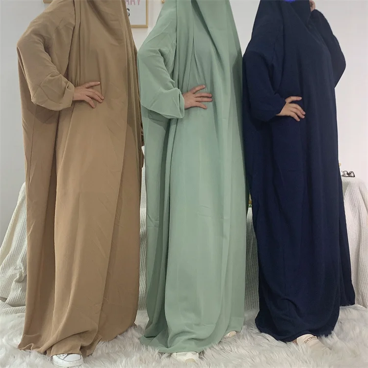 Kuwii Dubai New Muslim Hot-selling Plain Color Nida Prayer Clothes French 2 Pieces Batwing Sleeve Jilbab
