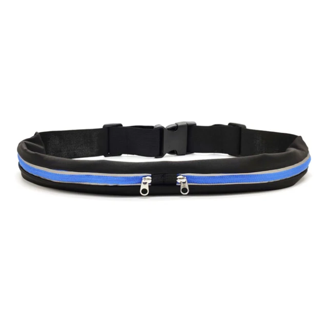 Adjustable sport fitness  elastic waterproof slim dual pockets running belt waist bag