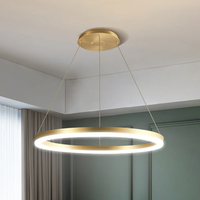 Wholesale Modern Design Wireless Lights Living Room Dimming Aluminum Acrylic Led Gold Circle Ring Pendant Light