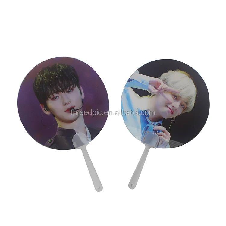 Заводская двухсторонняя печать 3d линзовидный пластиковый корейский дизайн superstar ручной вентилятор для подарка