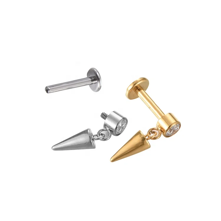 Fuxuan ASTM F136  Zircon Disc with Cone Dangle Conch Helix Ear Piercing Threadless Titanium Body Jewelry