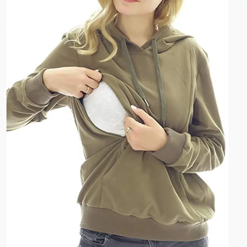  2021 hotselling 100% cotton women nursing casual hoodie maternity sweatshirt hidden zipper