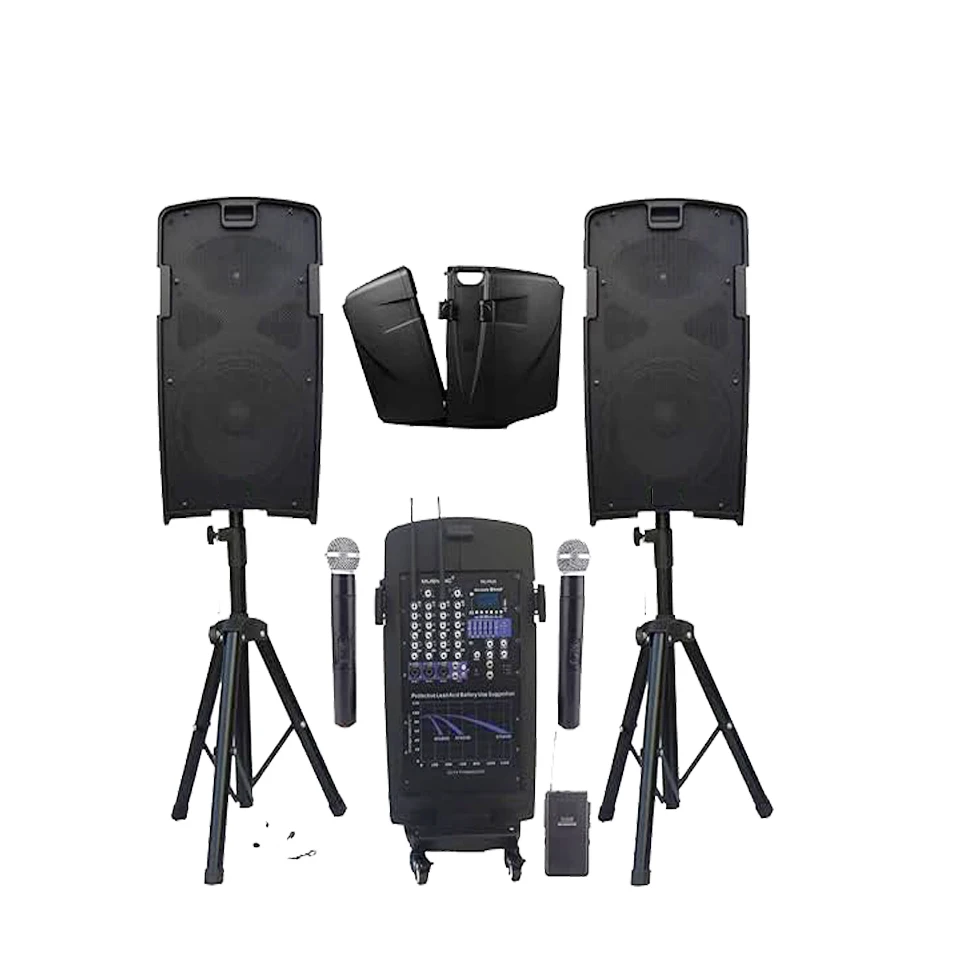 Portable PA System with Microphone and Speakers 5Ch Audio Mixer Built-in 2000W Amp & Wireless UHF Microphone System Bluetooth